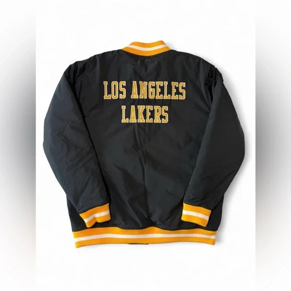 Men’s Mitchell & Ness Black and Yellow Los Angeles Lakers Puffer Jacket - Picture 3 of 8